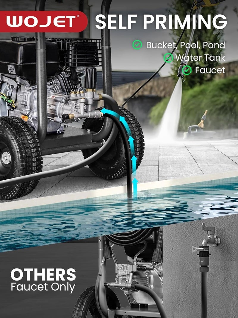 WOJET مضخة غسالة ضغط، عمود 3/4"، 3400 PSI 2.5 GPM، مضخة غسالة ضغط أفقية مع خاصية عدم التآكل، ذاتية الشفط، مجموعة مضخة غسالة ضغط بديلة لديوالت، سيمبسون، كرافتسمان، هوندا، جينيراك - Image 4